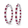 5 Carat Ruby and Diamond Hoop Earrings In 14 Karat White Gold, 1 1/2 Inches Image-1