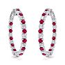 5 Carat Ruby and Diamond Hoop Earrings In 14 Karat White Gold, 1 1/2 Inches Image-3