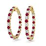5 Carat Ruby and Diamond Hoop Earrings In 14 Karat Yellow Gold, 1 1/2 Inches Image-1