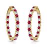 5 Carat Ruby and Diamond Hoop Earrings In 14 Karat Yellow Gold, 1 1/2 Inches Image-3