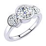 Moissanite Engagement Ring; 2 1/4 Carat Bezel Set Three Stone Moissanite Ring In 14 Karat White Gold Image-2