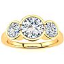 Moissanite Engagement Ring; 2 1/4 Carat Bezel Set Three Stone Moissanite Ring In 14 Karat Yellow Gold Image-1