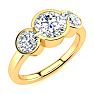 Moissanite Engagement Ring; 2 1/4 Carat Bezel Set Three Stone Moissanite Ring In 14 Karat Yellow Gold Image-2
