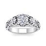 Moissanite Engagement Ring; 1 1/4 Carat Round Shape Moissanite Intricate Vine Engagement Ring In 14 Karat White Gold Image-1