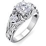 Moissanite Engagement Ring; 1 1/4 Carat Round Shape Moissanite Intricate Vine Engagement Ring In 14 Karat White Gold Image-2