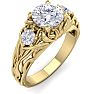 Moissanite Engagement Ring; 1 1/4 Carat Round Shape Moissanite Intricate Vine Engagement Ring In 14 Karat Yellow Gold Image-2
