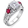 Moissanite Engagement Ring; 1 1/4 Carat Round Shape Moissanite and Ruby Intricate Vine Engagement Ring In 14 Karat White Gold Image-2