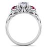 Moissanite Engagement Ring; 1 1/4 Carat Round Shape Moissanite and Ruby Intricate Vine Engagement Ring In 14 Karat White Gold Image-3
