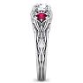 Moissanite Engagement Ring; 1 1/4 Carat Round Shape Moissanite and Ruby Intricate Vine Engagement Ring In 14 Karat White Gold Image-4