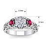 Moissanite Engagement Ring; 1 1/4 Carat Round Shape Moissanite and Ruby Intricate Vine Engagement Ring In 14 Karat White Gold Image-5