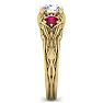 Moissanite Engagement Ring; 1 1/4 Carat Round Shape Moissanite and Ruby Intricate Vine Engagement Ring In 14 Karat Yellow Gold Image-4