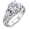 Moissanite Engagement Ring; 1 3/4 Carat Round Shape Moissanite Intricate Vine Engagement Ring In 14 Karat White Gold Image-2
