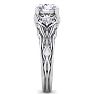 Moissanite Engagement Ring; 1 3/4 Carat Round Shape Moissanite Intricate Vine Engagement Ring In 14 Karat White Gold Image-4