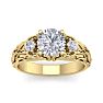 Moissanite Engagement Ring; 1 3/4 Carat Round Shape Moissanite Intricate Vine Engagement Ring In 14 Karat Yellow Gold Image-1