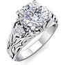 Moissanite Engagement Ring; 2 1/4 Carat Round Shape Moissanite Intricate Vine Engagement Ring In 14 Karat White Gold Image-2