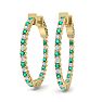 1 Carat Emerald and Diamond Hoop Earrings In 14 Karat Yellow Gold, 3/4 Inch Image-1