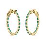 1 Carat Emerald and Diamond Hoop Earrings In 14 Karat Yellow Gold, 3/4 Inch Image-3