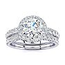 Moissanite Engagement Ring; 2 Carat Round Moissanite Halo Bridal Set In 14 Karat White Gold Image-1