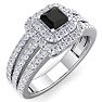 1 Carat Princess Shape Double Halo Black and White Diamond Engagement Ring In 14 Karat White Gold Image-2