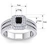 1 Carat Princess Shape Double Halo Black and White Diamond Engagement Ring In 14 Karat White Gold Image-5