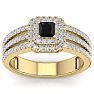 1 Carat Princess Shape Double Halo Black and White Diamond Engagement Ring In 14 Karat Yellow Gold Image-1
