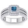 1 Carat Princess Shape Double Halo Blue and White Diamond Engagement Ring In 14 Karat White Gold Image-1