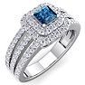 1 Carat Princess Shape Double Halo Blue and White Diamond Engagement Ring In 14 Karat White Gold Image-2