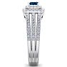 1 Carat Princess Shape Double Halo Blue and White Diamond Engagement Ring In 14 Karat White Gold Image-4