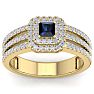 1 Carat Princess Shape Double Halo Sapphire and Diamond Engagement Ring In 14 Karat Yellow Gold Image-1