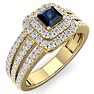 1 Carat Princess Shape Double Halo Sapphire and Diamond Engagement Ring In 14 Karat Yellow Gold Image-2