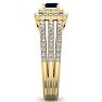 1 Carat Princess Shape Double Halo Sapphire and Diamond Engagement Ring In 14 Karat Yellow Gold Image-4