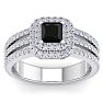 1 1/2 Carat Princess Shape Double Halo Black and White Diamond Engagement Ring In 14 Karat White Gold Image-1