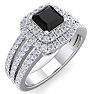 1 1/2 Carat Princess Shape Double Halo Black and White Diamond Engagement Ring In 14 Karat White Gold Image-2