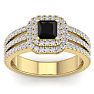 1 1/2 Carat Princess Shape Double Halo Black and White Diamond Engagement Ring In 14 Karat Yellow Gold Image-1