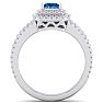 1 1/2 Carat Princess Shape Double Halo Blue and White Diamond Engagement Ring In 14 Karat White Gold Image-3