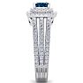 1 1/2 Carat Princess Shape Double Halo Blue and White Diamond Engagement Ring In 14 Karat White Gold Image-4