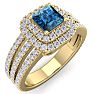 1 1/2 Carat Princess Shape Double Halo Blue and White Diamond Engagement Ring In 14 Karat Yellow Gold Image-2