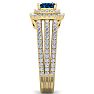 1 1/2 Carat Princess Shape Double Halo Blue and White Diamond Engagement Ring In 14 Karat Yellow Gold Image-4