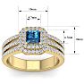 1 1/2 Carat Princess Shape Double Halo Blue and White Diamond Engagement Ring In 14 Karat Yellow Gold Image-5