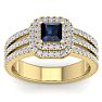 1 1/2 Carat Princess Shape Double Halo Sapphire and Diamond Engagement Ring In 14 Karat Yellow Gold Image-1