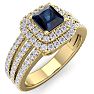 1 1/2 Carat Princess Shape Double Halo Sapphire and Diamond Engagement Ring In 14 Karat Yellow Gold Image-2