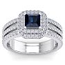 2 Carat Princess Shape Double Halo Sapphire and Diamond Engagement Ring In 14 Karat White Gold Image-1