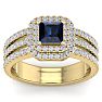 2 Carat Princess Shape Double Halo Sapphire and Diamond Engagement Ring In 14 Karat Yellow Gold Image-1