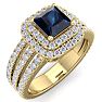 2 Carat Princess Shape Double Halo Sapphire and Diamond Engagement Ring In 14 Karat Yellow Gold Image-2