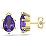2 Carat Pear Shape Amethyst Stud Earrings In 14K Yellow Gold Over Sterling Silver Image-1