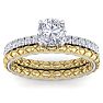 Moissanite Engagement Ring; 1 1/2 Carat Round Shape Moissanite Bridal Set In Quilted 14 Karat White and Yellow Gold Image-1