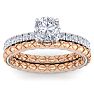 Moissanite Engagement Ring; 1 1/2 Carat Round Shape Moissanite Bridal Set In Quilted 14 Karat White and Rose Gold Image-1