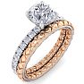 Moissanite Engagement Ring; 1 1/2 Carat Round Shape Moissanite Bridal Set In Quilted 14 Karat White and Rose Gold Image-3