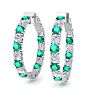 7 Carat Emerald and Diamond Hoop Earrings In 14 Karat White Gold, 1 1/4 Inch Image-1