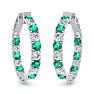 7 Carat Emerald and Diamond Hoop Earrings In 14 Karat White Gold, 1 1/4 Inch Image-2